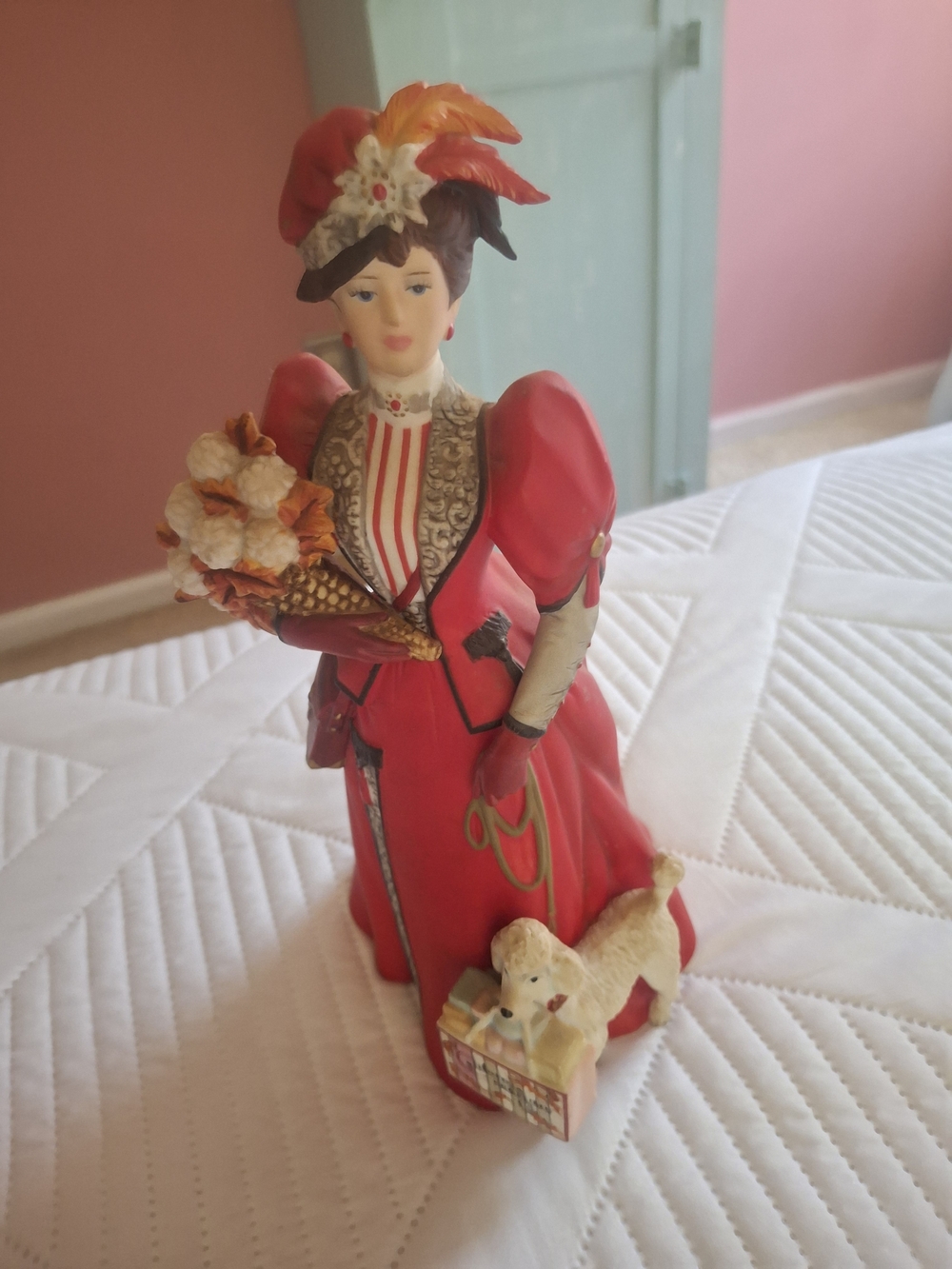 Vintage 1997 Mrs. Albee Porcelain Figurine with Poodle and Bouquet